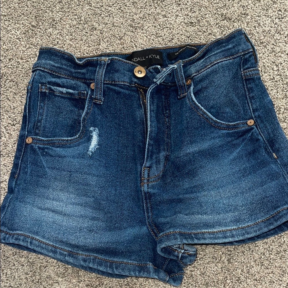 Kendall & Kylie Blue Jean Shorts with High Waist and Distressing